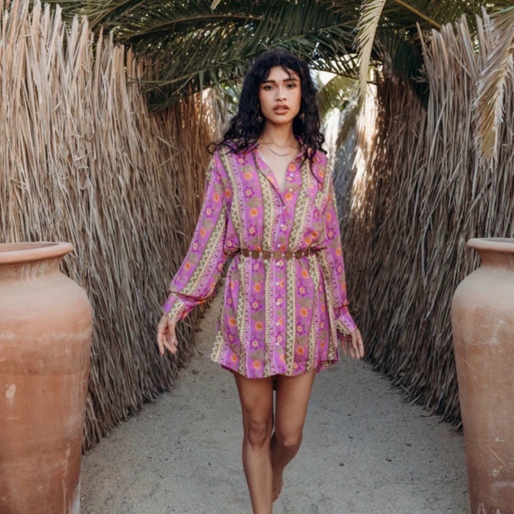 Nwt Spell X Free People Goldie Shirt In Desert Rose Small Boho Shirt Dress